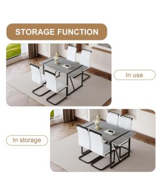 Streamdale Modern Marble Texture Dining Set Grey MDF Table with 4 PU Chairs