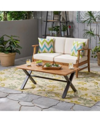 Acacia Coffee Table, Teak/Rustic Metal, Brown/Black, 18"H 27"W 43"L