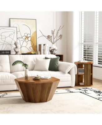 Octagonal Rubberwood Coffee Table Set (2)