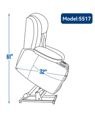 Streamdale 1 Pc. Blue Chenille Upholstered Power Lift 8-Point Massage Recliner with Lumbar Heat, USB Ports & Stainless Steel Cup Holders Chair