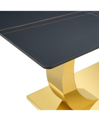 Streamdale Sintered Stone Dining Set 63" Table & 4 White/Gold Chairs