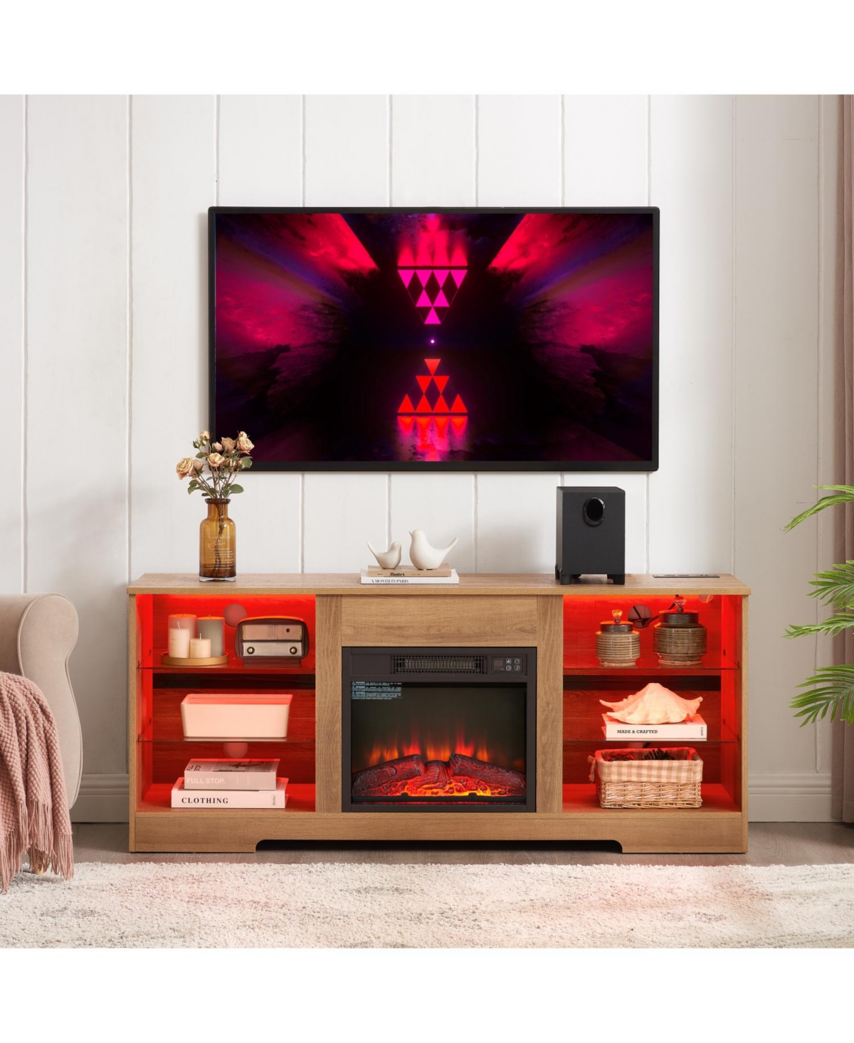 Streamdale Electric Fireplace Tv Stand with Glass Shelves (62" Max)