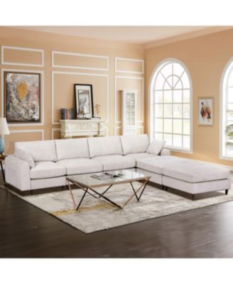 Streamdale Modern Corduroy Sectional Sofa with Footstool (White, 6-Seat)