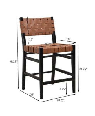 24" Classic PU Counter Stools (Set of 2), Rubberwood Frame