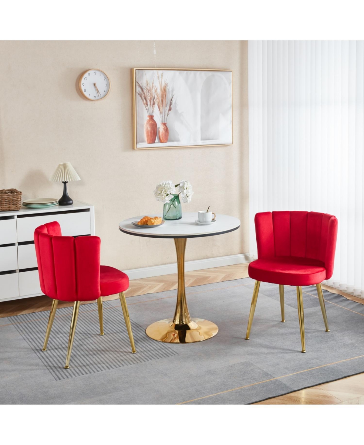 Streamdale Furniture Red Velvet Dining Chair (Set of 2) with Gold Legs