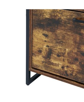 3-Drawer Slim Shoe Cabinet with Metal Handle, Black