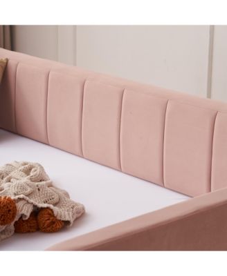 Twin Daybed Frame with Trundle, Sofa Bed, Wood Slat Support, Pink