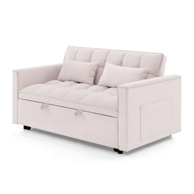 54.33 inch Wood versatile foldable sofa bed in 3 lengths, modern sofa velvet pull-out bed, adjustable back