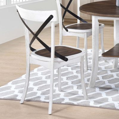 Elegant Round Dining Set with Antique White Base and Rich Walnut Top