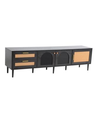 Streamdale Rattan TV Stand with 3 Cabinets & LED Light