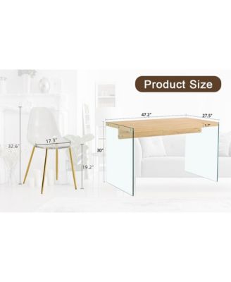 Contemporary Wood Table and Chair Set Textured MDF Table with Tempered Glass Legs and 4 Acrylic Chairs on Gold Bases