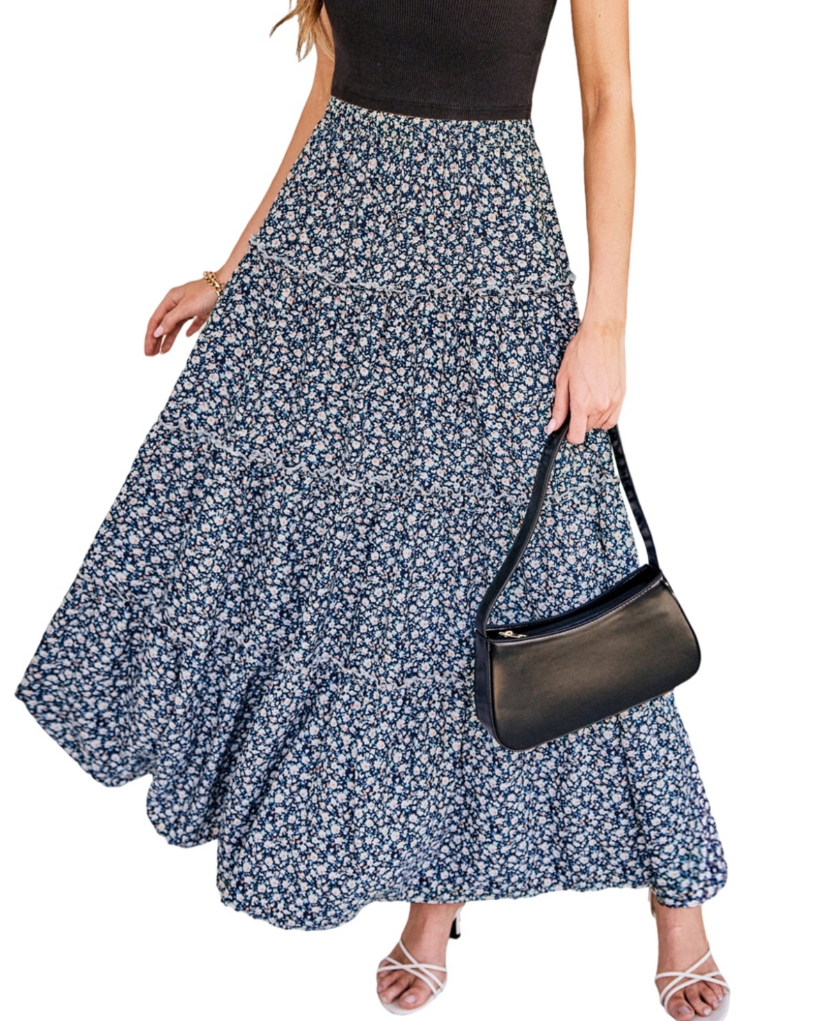 Women's Frilly Fleur Floral Maxi Skirt - Pink