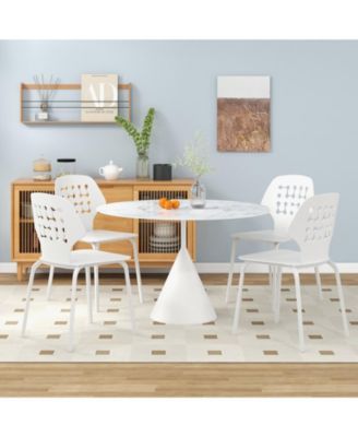 Set of 4 Metal Dining Chair with Hollowed Backrest and Metal Legs