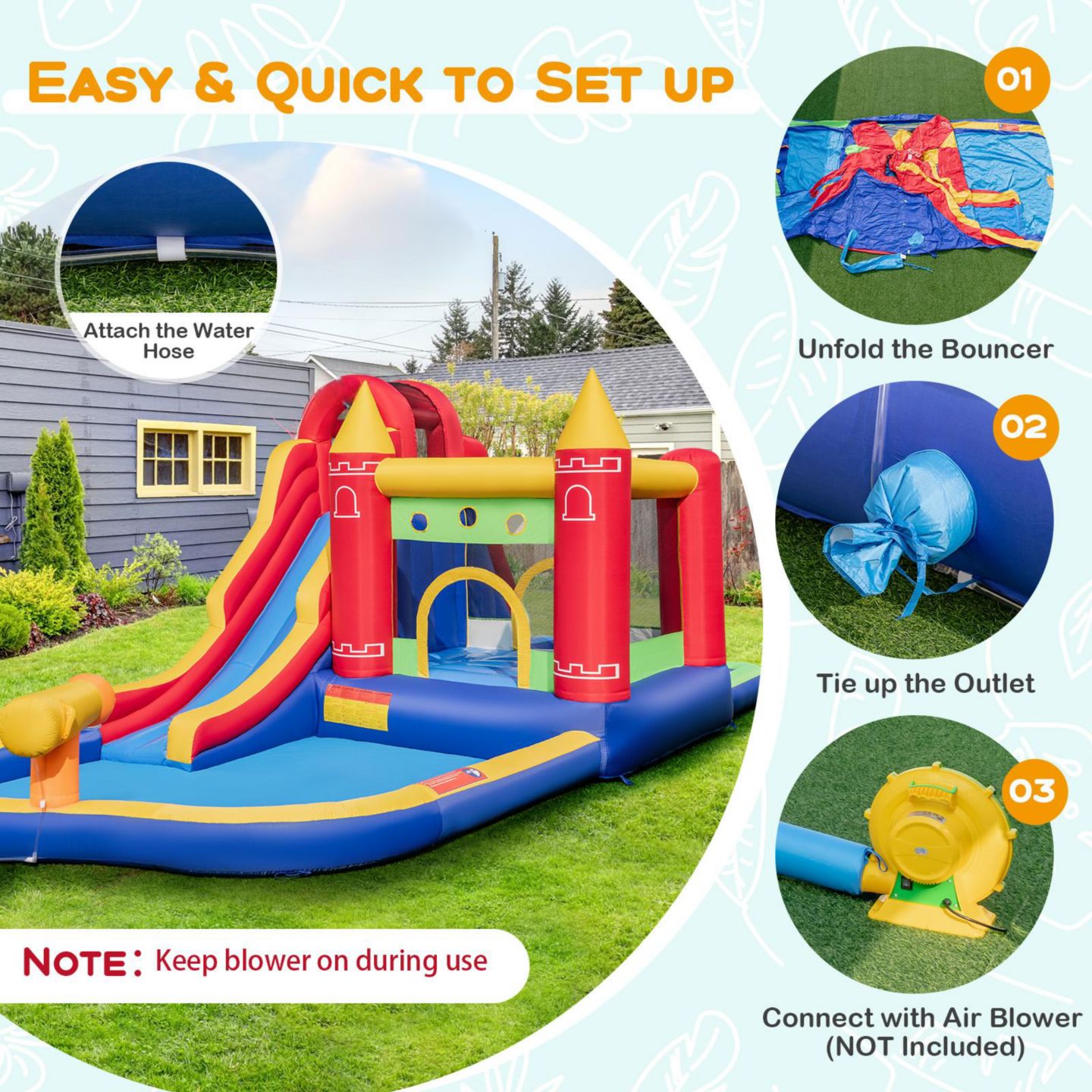 Детская игрушка GOUUN 9-in-1 Inflatable Bounce Castle with Water Slide and Splash Pool, Ages 3+, цвет: Синий — фото 7