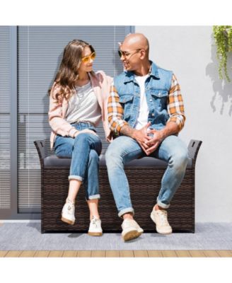 Outdoor Bench with Hand-woven PE Rattan Wicker and Side Handles-Gray