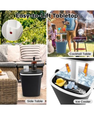 3-in-1 Portable Cooler Bar Table with Bottle Opener and Lift Top Lid for Camping Poolside-Black