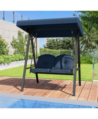 2-Person Outdoor Porch Swing with A-Shaped Metal Stand and Adjustable Canopy