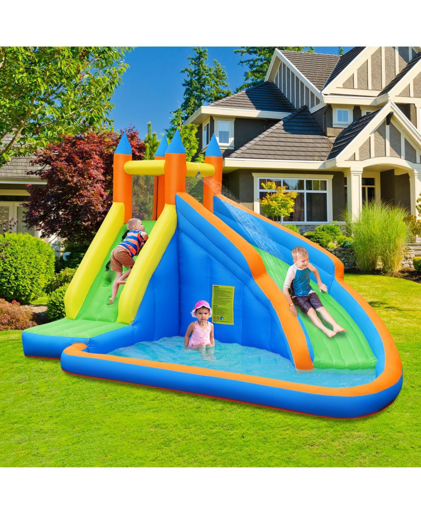 Детские игрушки GOUUN Inflatable Bounce House Jumper with Water Slide, 13' x 9.8' x 8.2", Accommodates 3, Ages 3+, цвет: Синий — фото 5