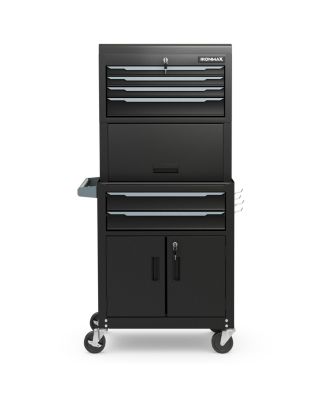 3-in-1 6-Drawer Rolling Tool Chest Storage Cabinet with Universal Wheels and Hooks-Black
