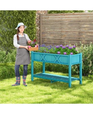 Poly Wood Elevated Planter Box with Legs Storage Shelf Drainage Holes