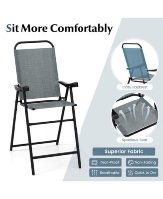 Patio Folding Bar Stool Set of 4 with Metal Frame and Footrest