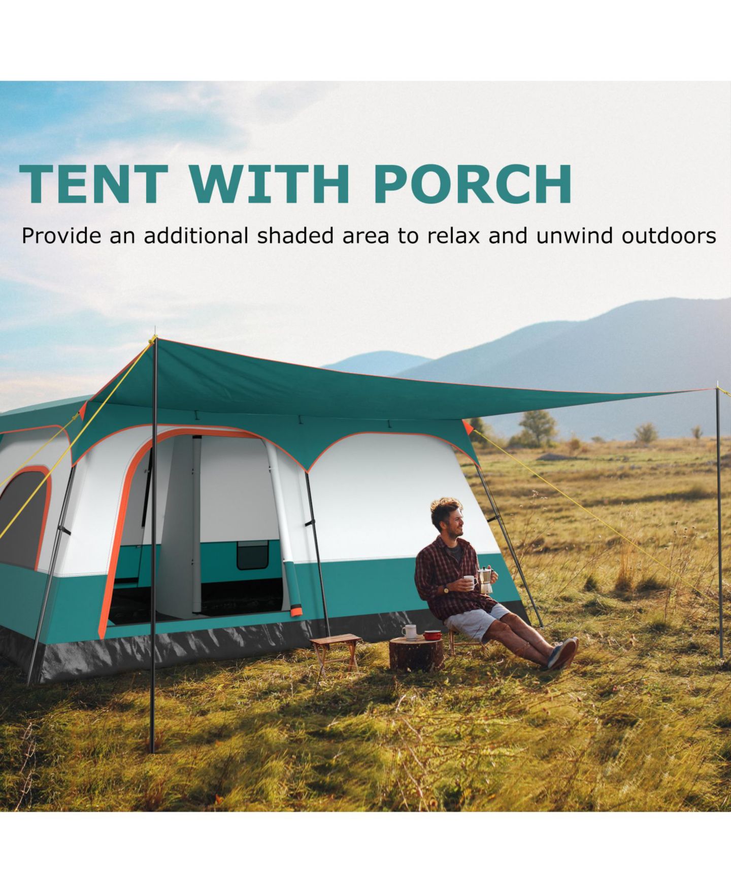 Детская игрушка GOUUN 8-10 Person Camping Tent with Double Rooms and 2 Doors, цвет: Зелёный — фото 5