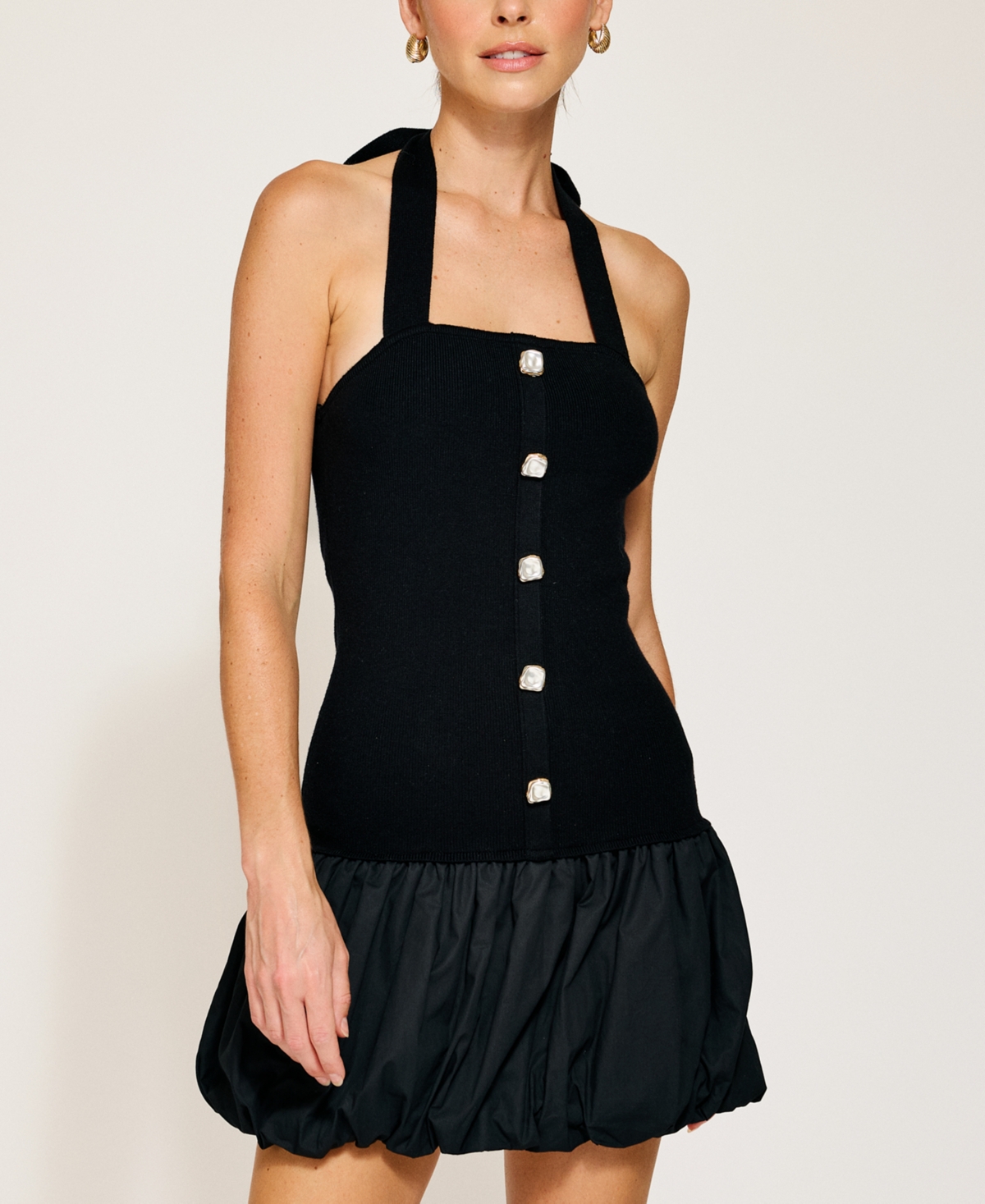 Line & Dot Women's Ramona Mixed-media Balloon Mini Dress In Black