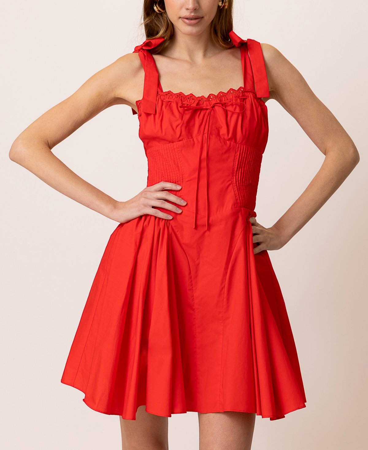 Line & Dot Women's Anessa Pleated-waist Mini Dress In Red