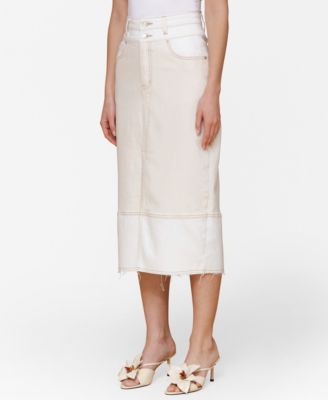 Women's Raw Hem Denim Midi Skirt