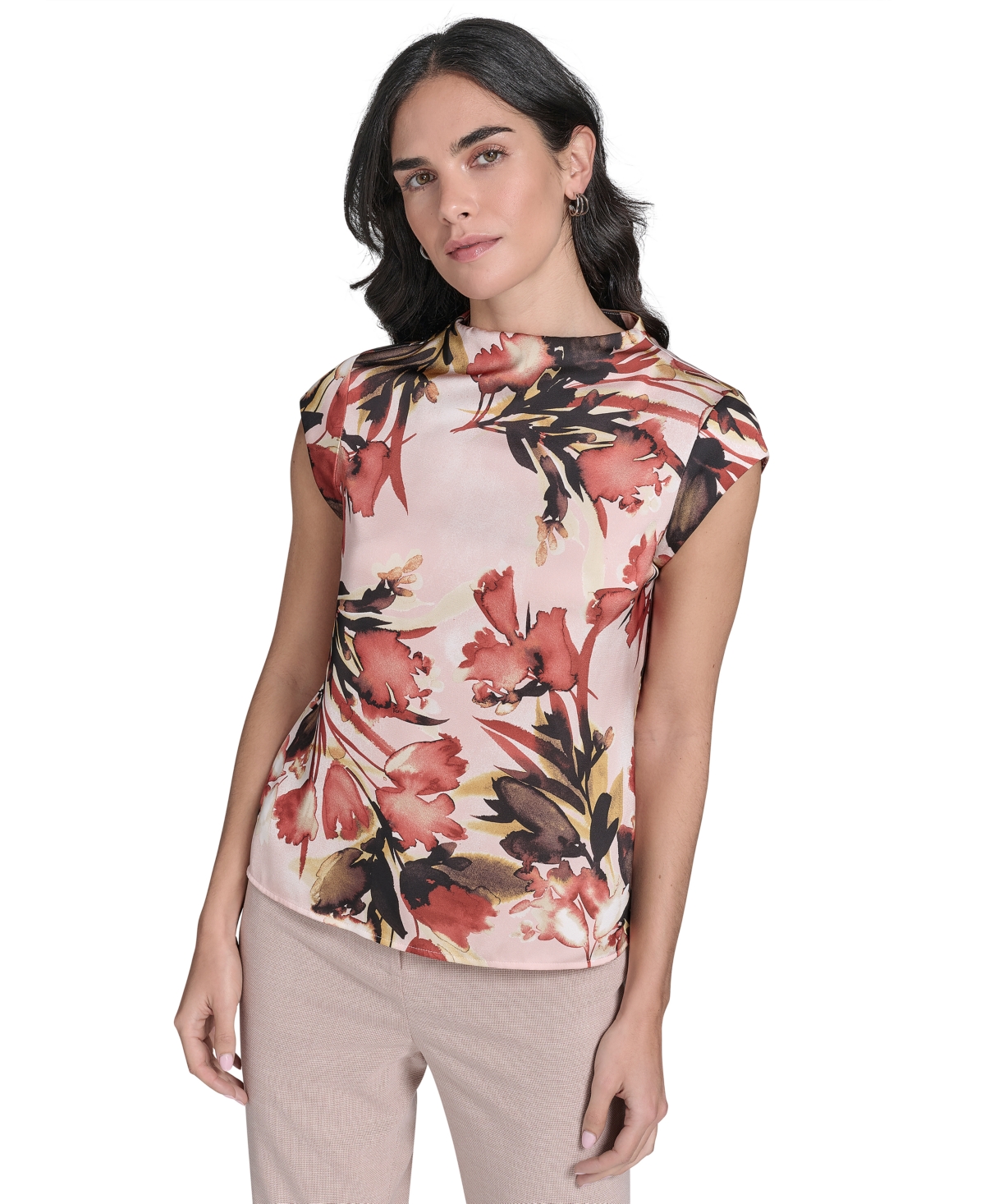 Women's Cap-Sleeve Printed Top - Pink Pepper Multi