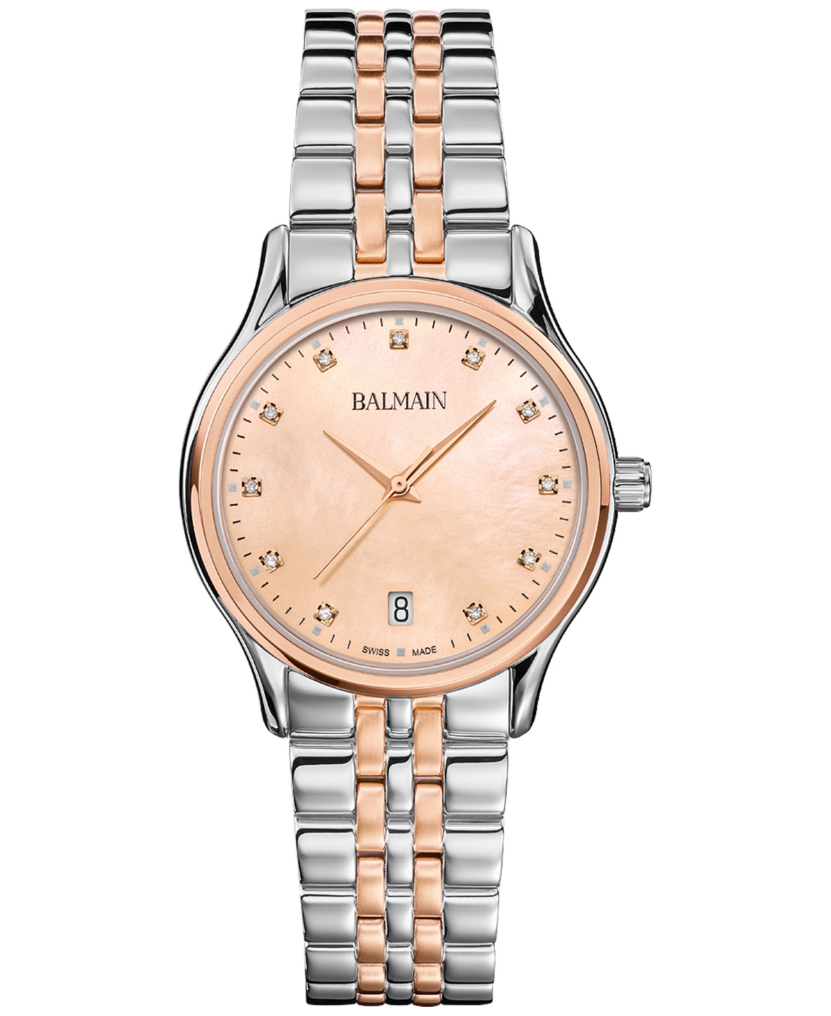 Women's Swiss Beleganza Diamond (1/20 ct. t.w.) Two-Tone Stainless Steel Bracelet Watch 32mm - Peach