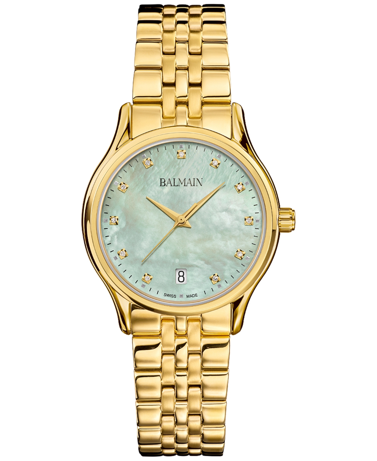 Women's Swiss Beleganza Diamond (1/20 ct. t.w.) Gold Pvd Stainless Steel Bracelet Watch 32mm - Green