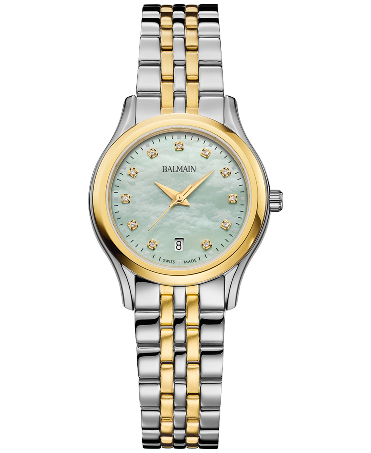 Women's Swiss Beleganza Diamond (1/20 ct. t.w.) Two-Tone Stainless Steel Bracelet Watch 28mm - Green