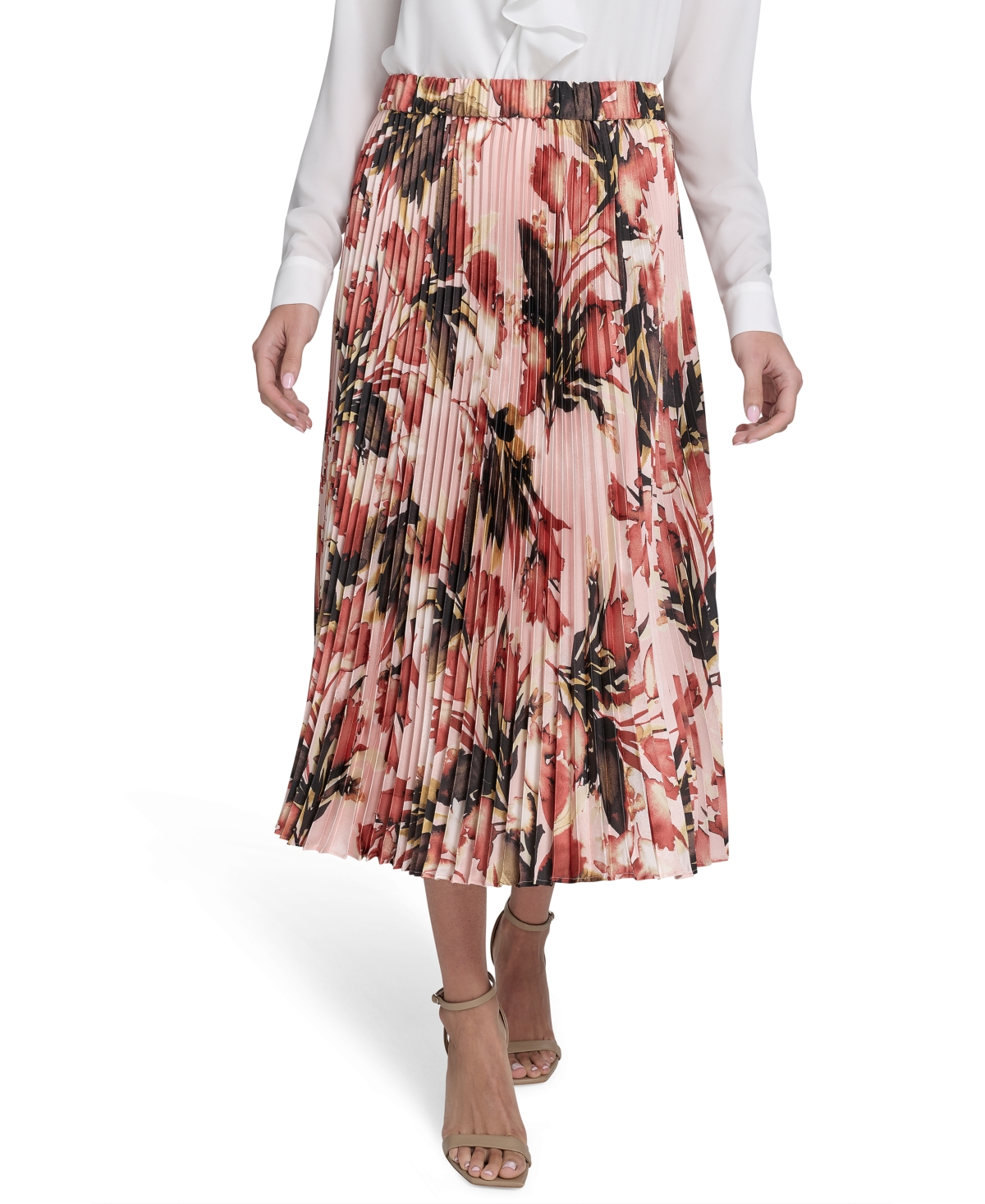 Calvin Klein Petite Printed Pleated Midi Skirt