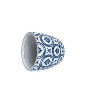 Blue and White Flower Pattern Round Tapered 11.8-Inch Tall Mgo Planter, Indoor and Outdoor