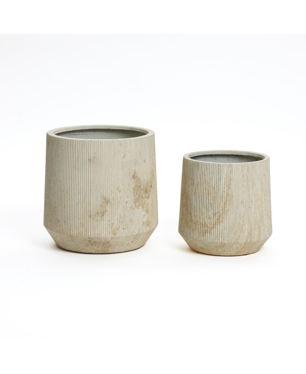 2-Piece Marble Off-White Ribbed Texture MgO Planter Set, Indoor and Outdoor - Off white, brown