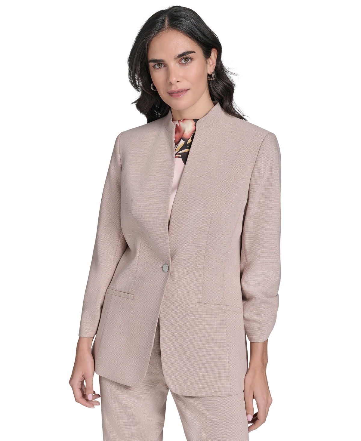 Calvin Klein Women's Textured 3/4-sleeve One-button Jacket In Multi