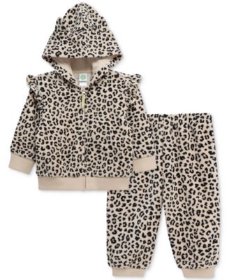 Baby Girls Zip-Up Leopard Hoodie & Pants, 2 Piece Set