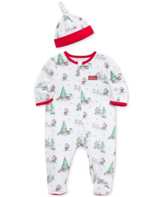 Baby Cotton Holiday Scene Footed Coverall & Hat