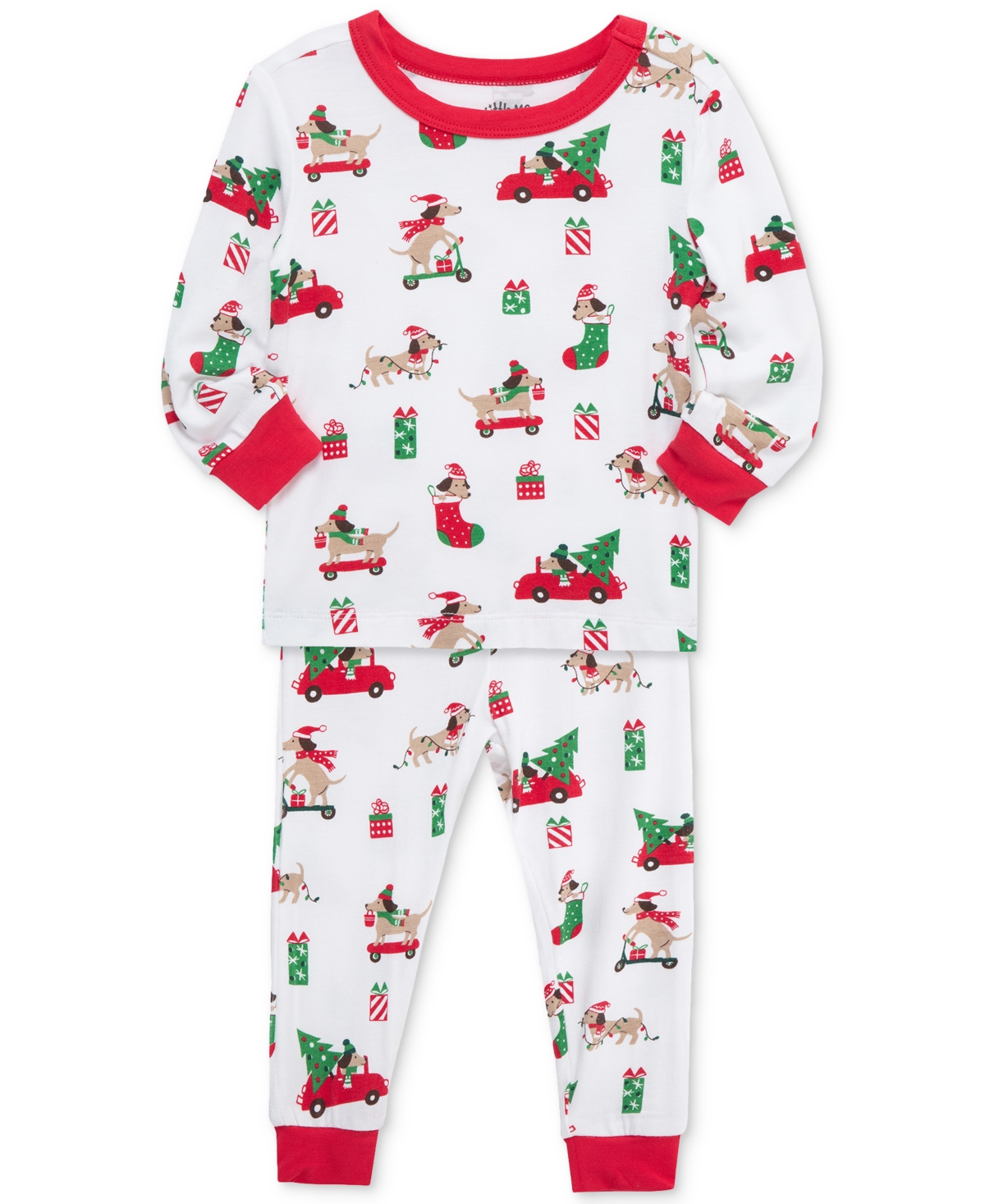 Little Me Baby Puppy-Print Holiday Pajama Top & Pants, 2 Piece Set