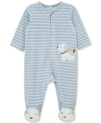 Little Me - Baby Boys Fluffy Pup Velour Footed Coverall