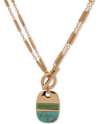 Anne Klein - Gold-Tone Stone Inlay Dog Tag 36" Pendant Necklace