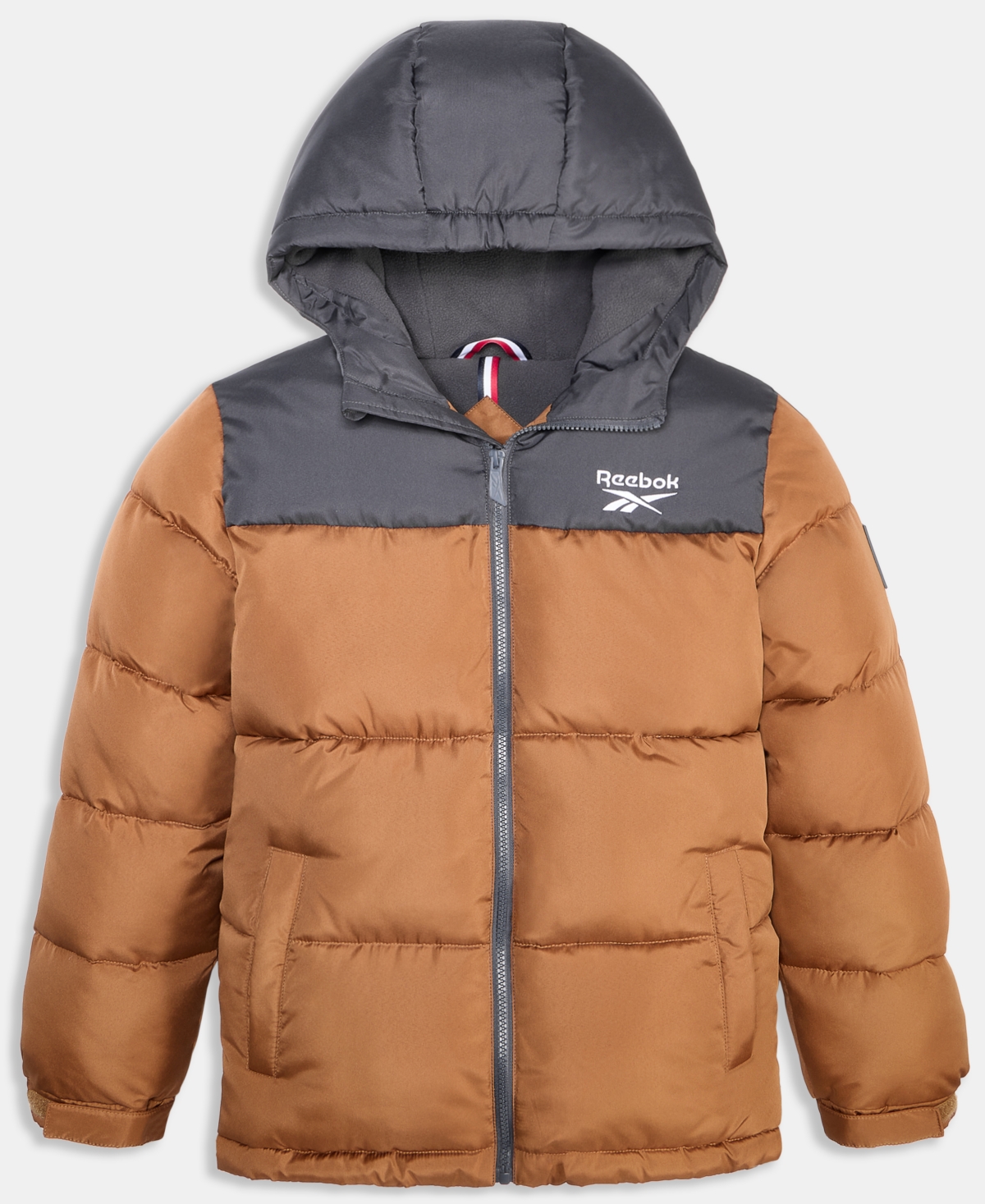 Reebok Big Boys Contrast Yoke Promo Long Sleeve Puffer Jacket In Brown