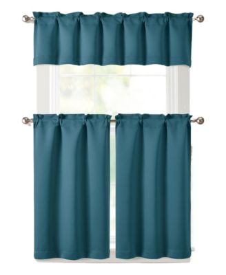 3 Piece Room Darkening Rod Pocket Cafe Kitchen Curtain Tier & Valance Set