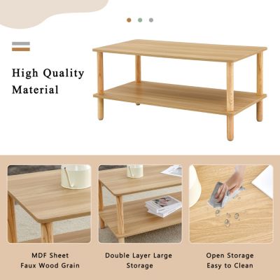 Modern 2-Tier Living Room Coffee Table with Open Shelf and Durable Legs