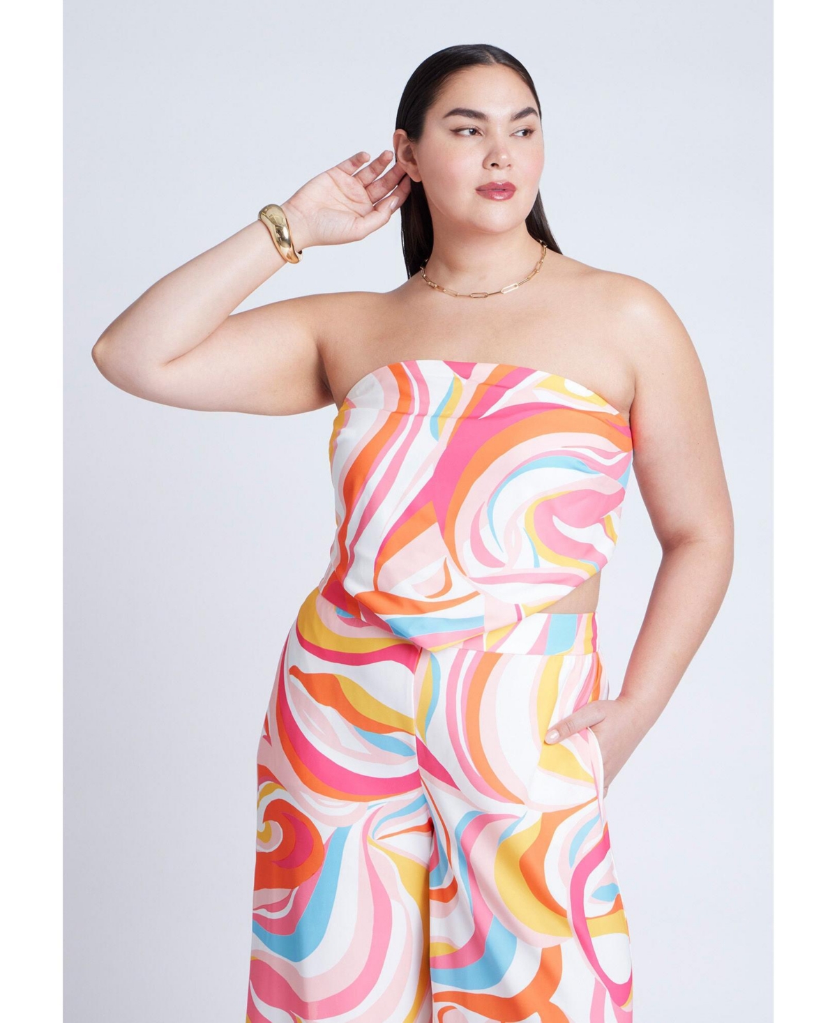 Plus Size Printed Scarf Top - Sabrina swirls pink