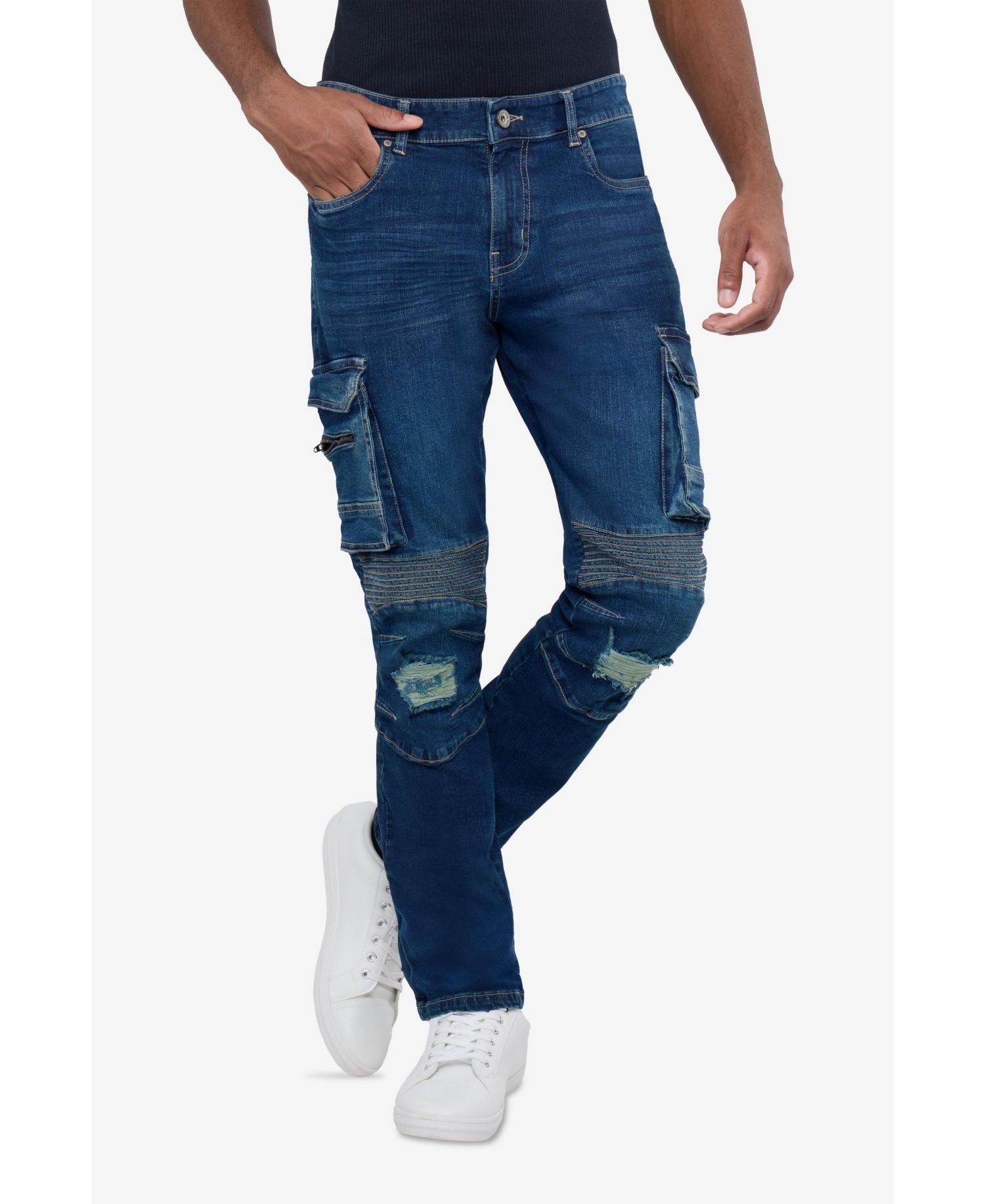 Men's Slim Fit Moto Rip Repair Cargo Jeans