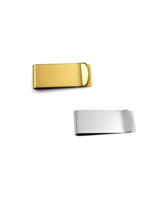 Bling Jewelry Set of 2 Large Wide Strong Money Clip Card Holder Black Gold Stainless Steel - Gold-silver