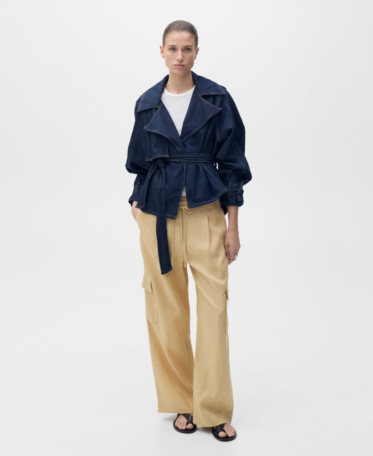 Mango Linen Cargo Pants