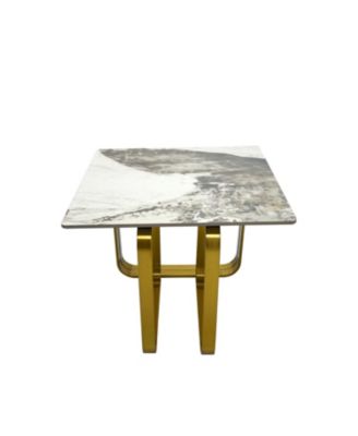 Streamdale Rectangular End Table with Sintered Stone Top, Metal Frame for Living Room
